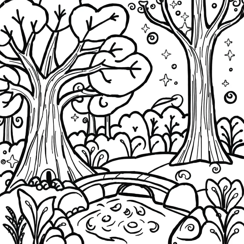 Midsummer night forest scene with magical elements