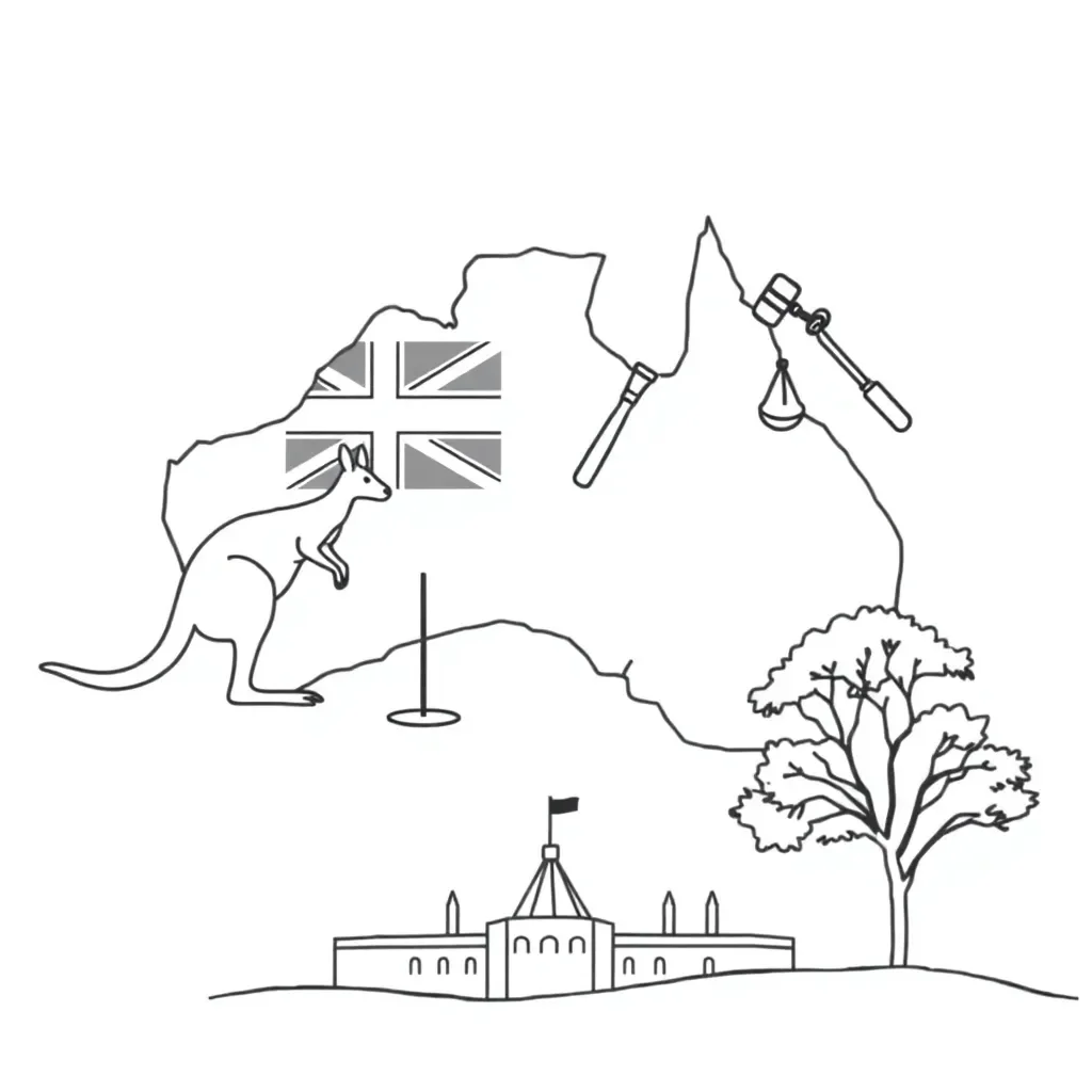 Justice scales and Australian flag