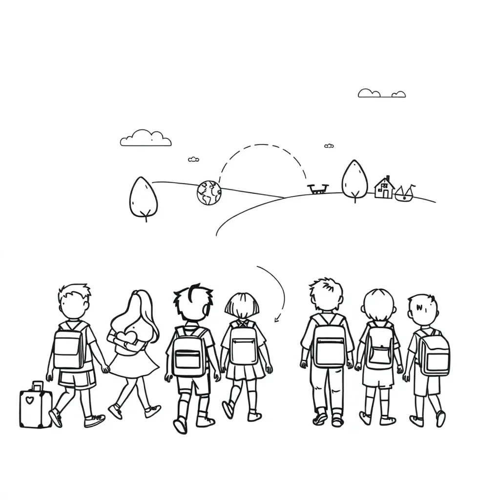Children on a journey with suitcases