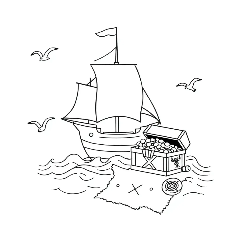 Pirate ship sailing on the ocean