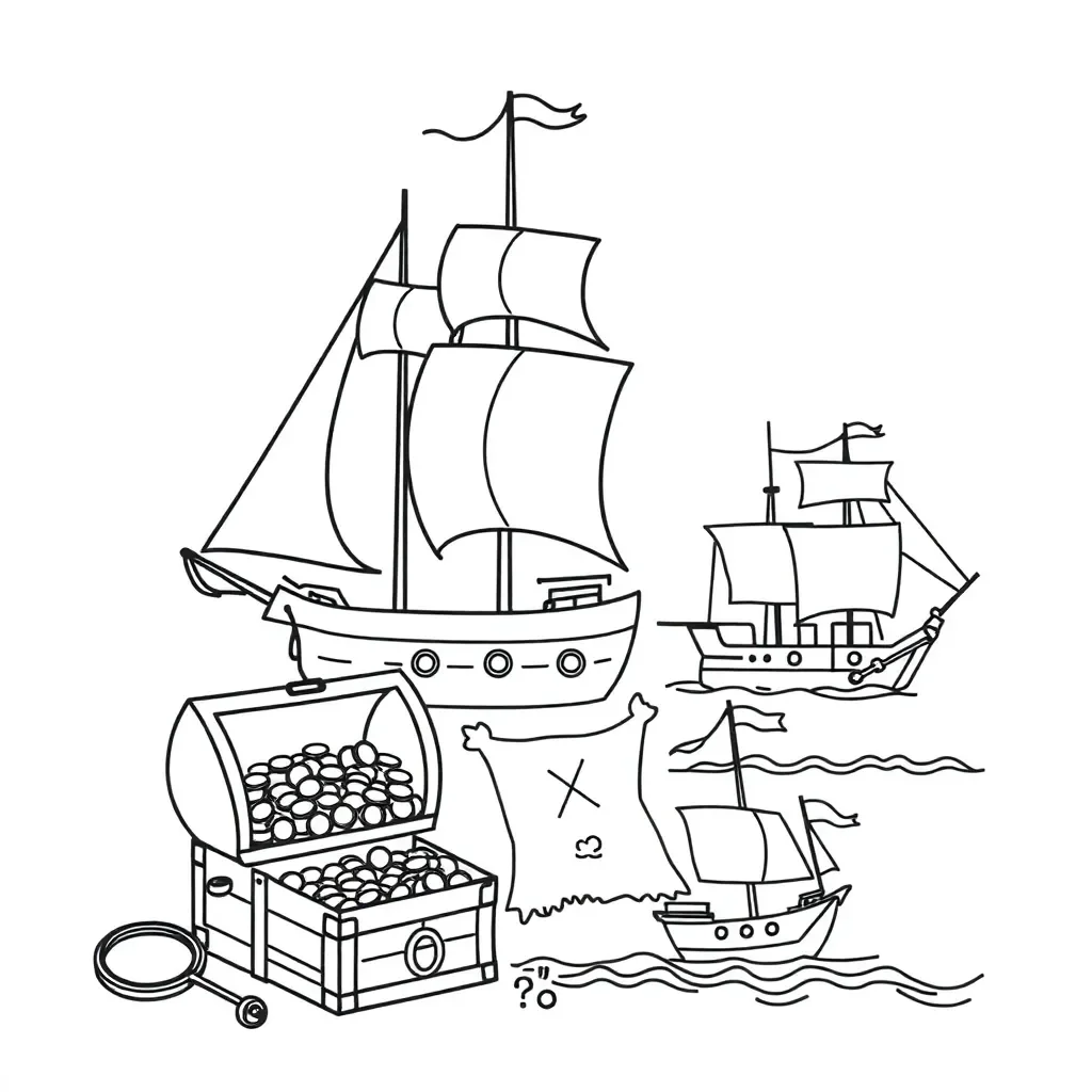 Pirate ship sailing on the ocean
