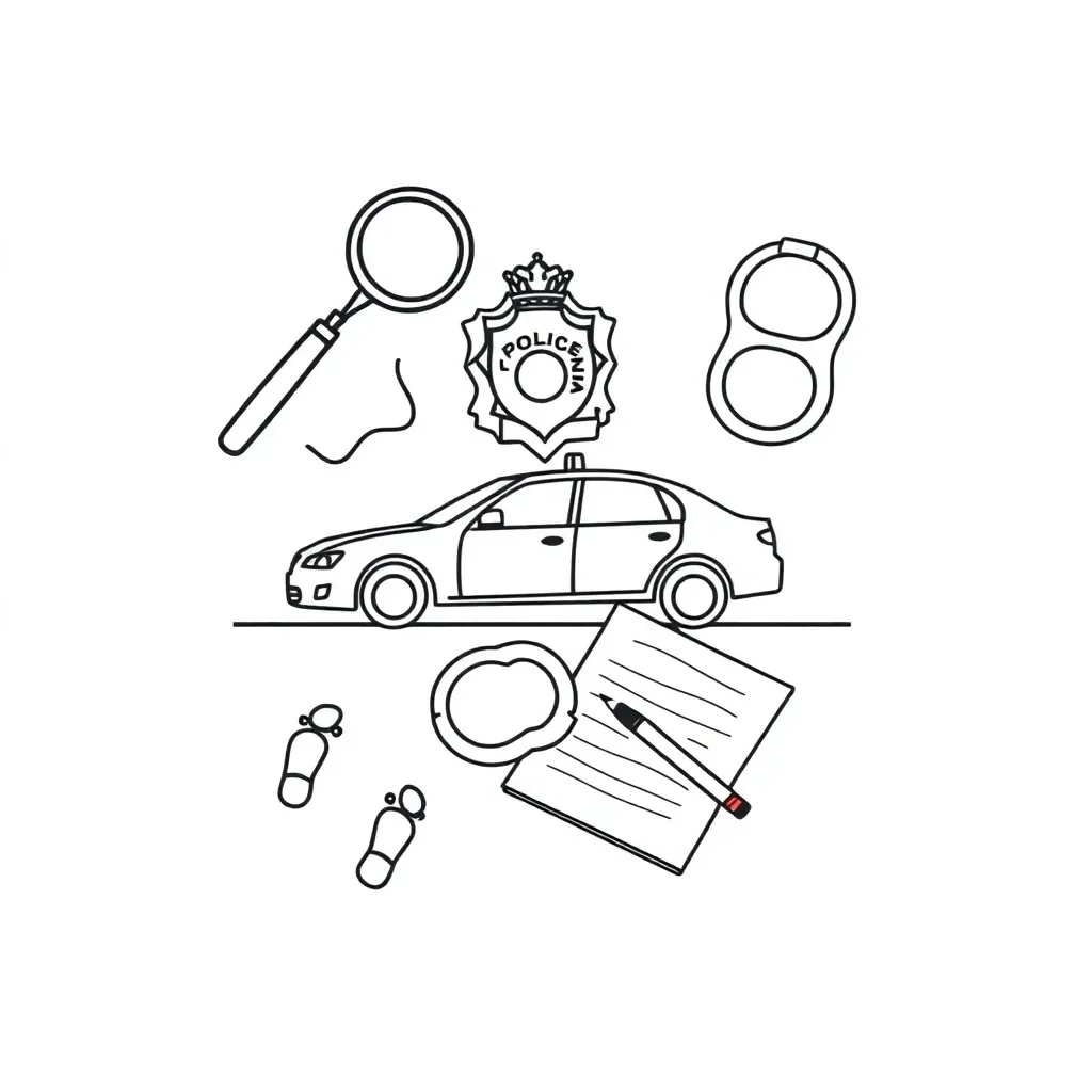 Police badge and magnifying glass