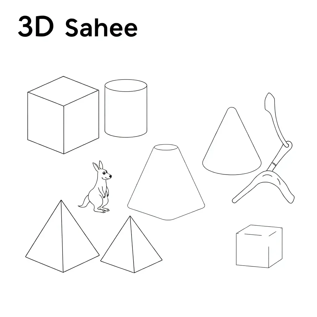 3D shapes and their views illustration