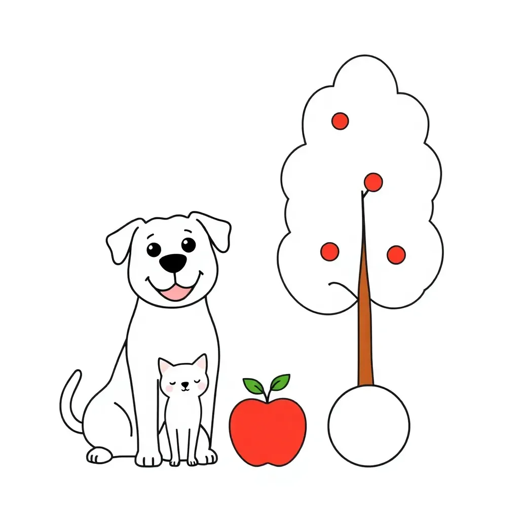 Colourful animals and objects for describing