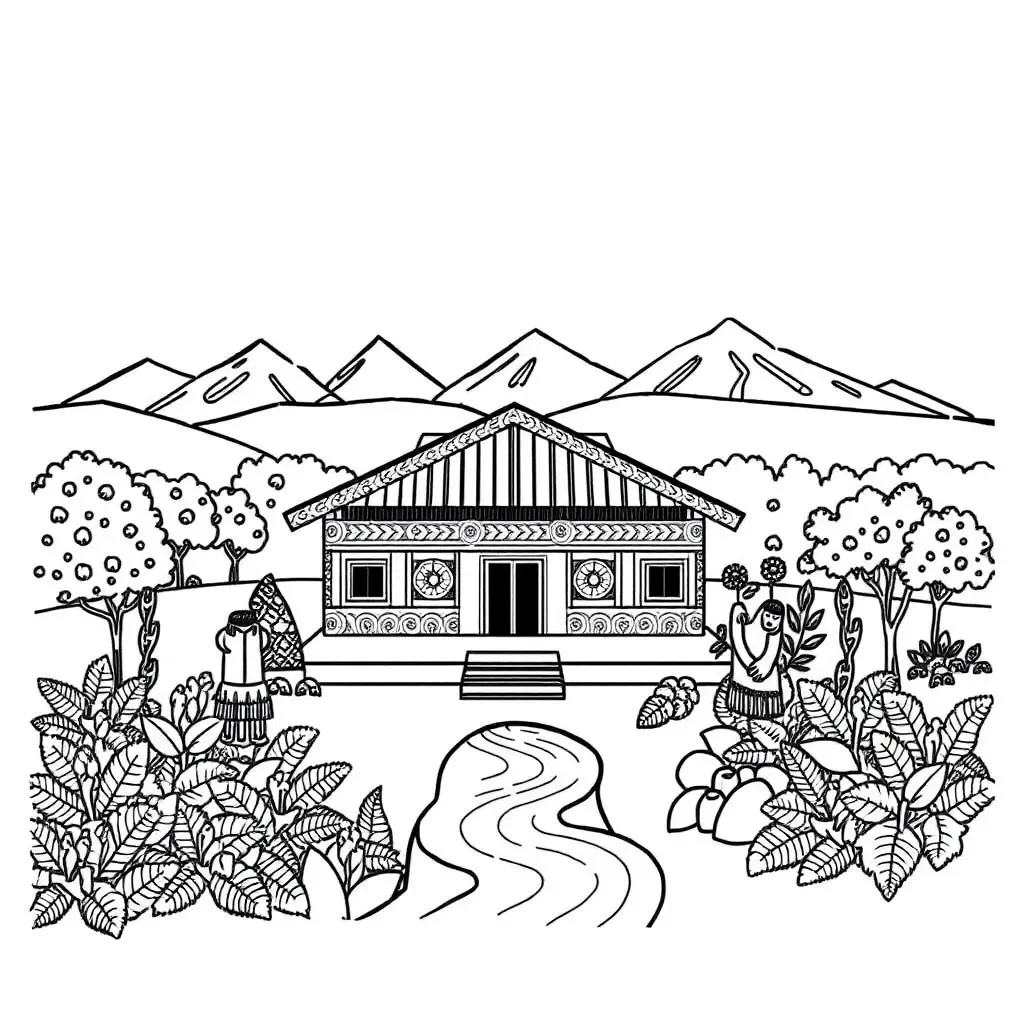 Traditional Māori marae illustration