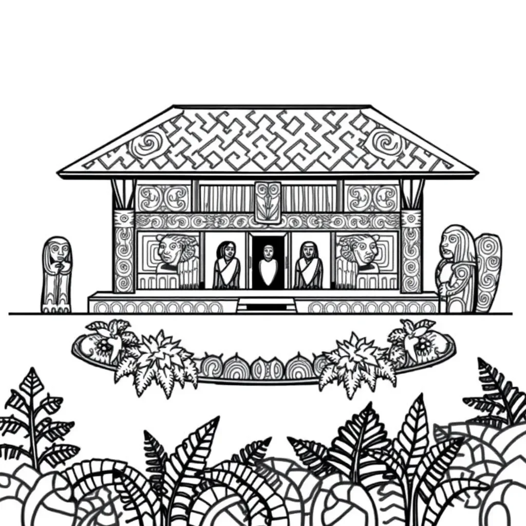 Traditional Māori marae illustration