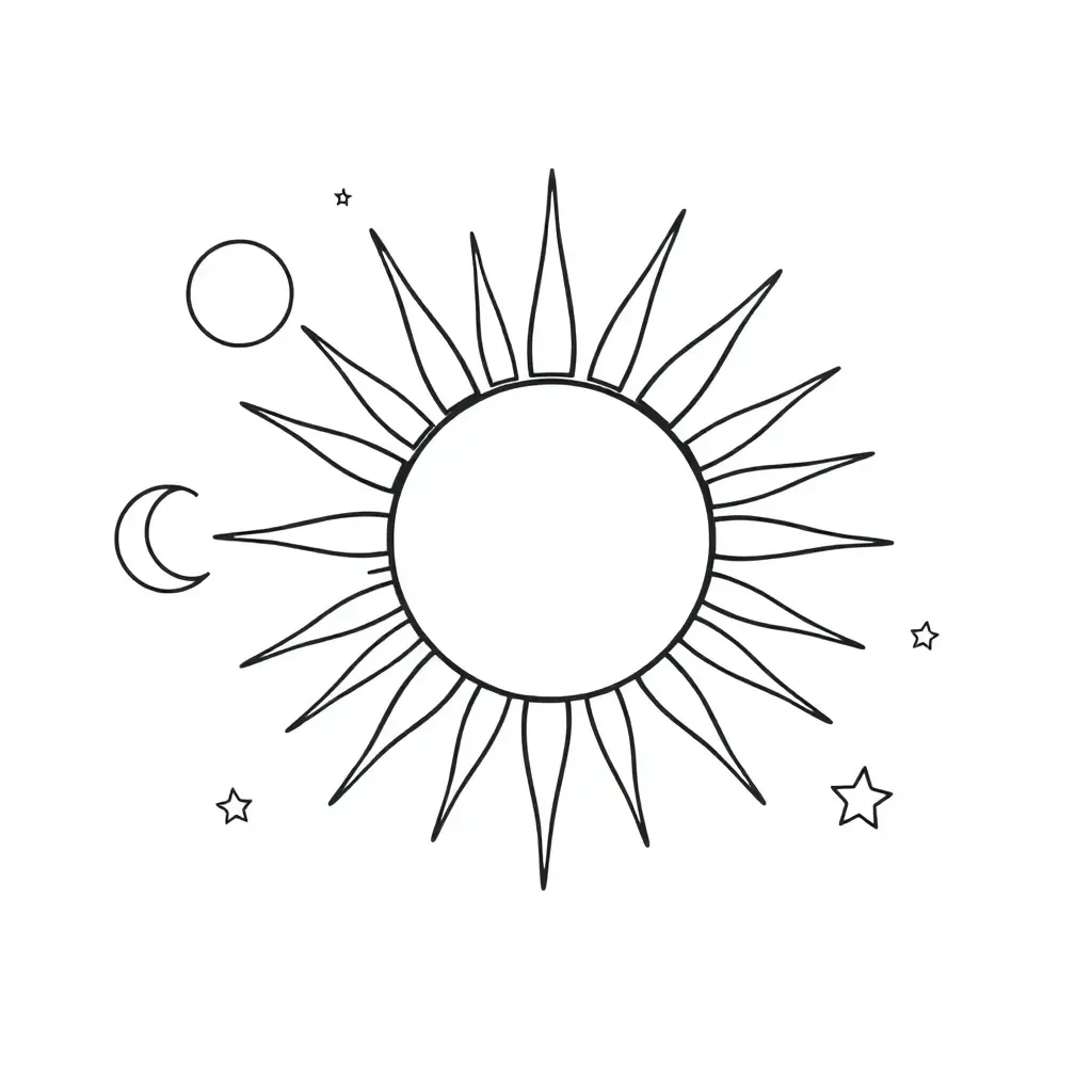 Sun, moon and stars in space