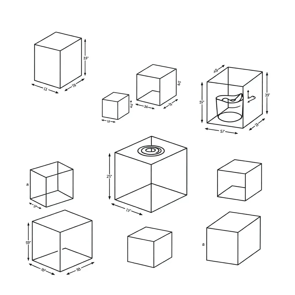 3D cube with measurement labels