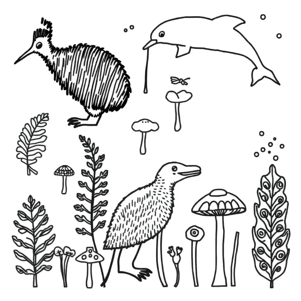 Various living things including animals, plants, fungi and bacteria
