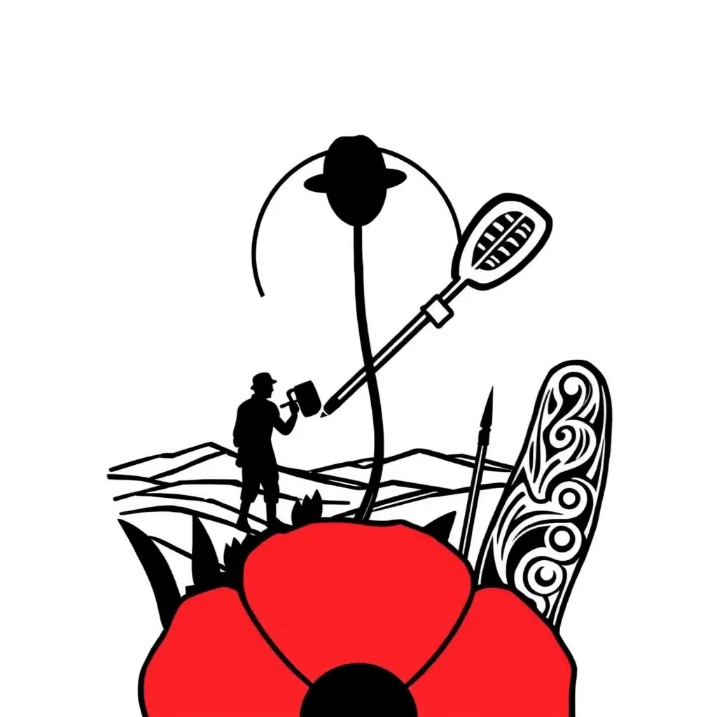Anzac Day poppy and New Zealand flag