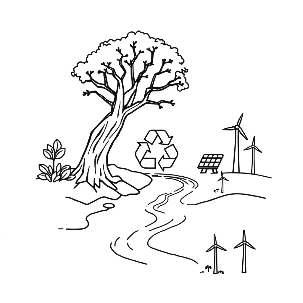 Earth with recycling symbols and green plants