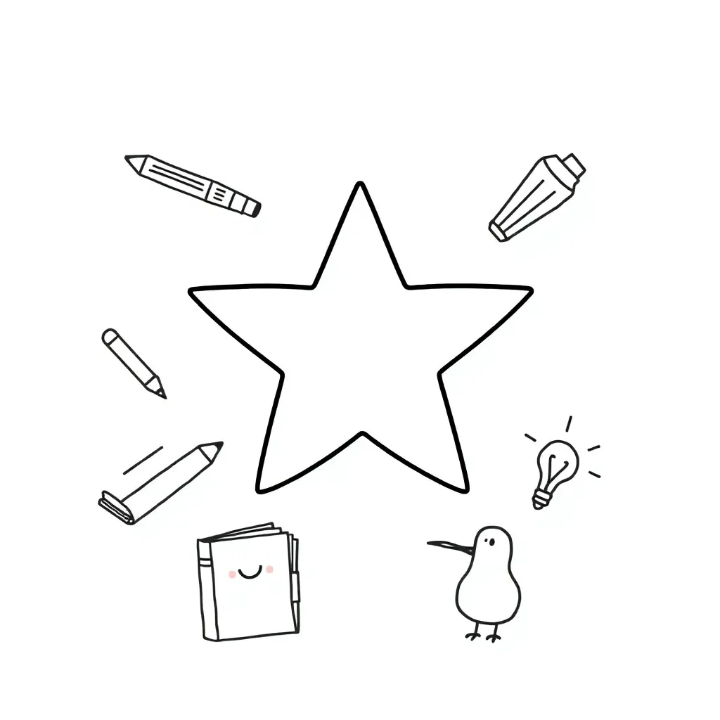Happy child writing with stars