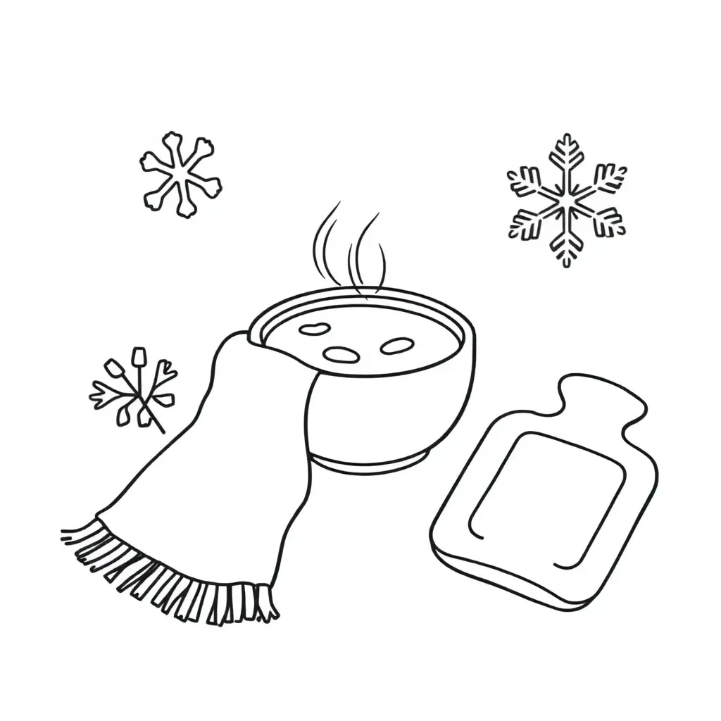 Bowl of hot soup with steam rising on a cold winter day