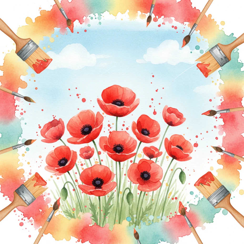Watercolour Poppies in Bloom