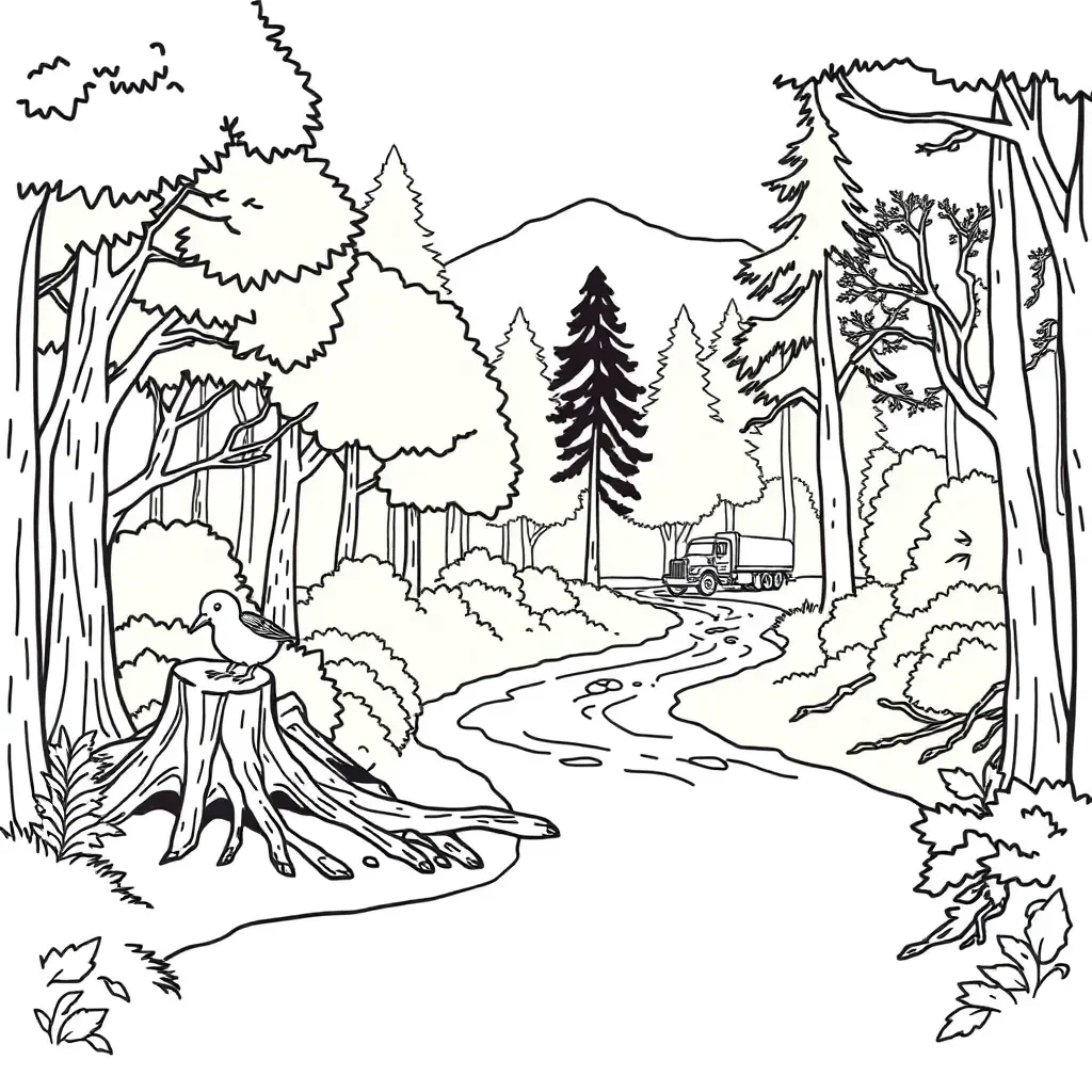 Forest and deforestation illustration