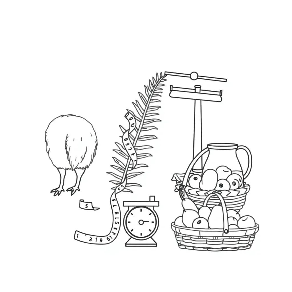 Measuring tools including ruler, scales and measuring jug