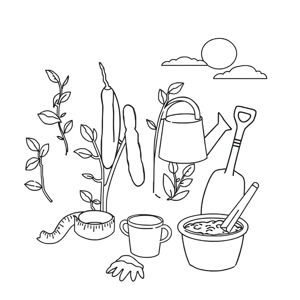 Broad bean seeds and ruler illustration