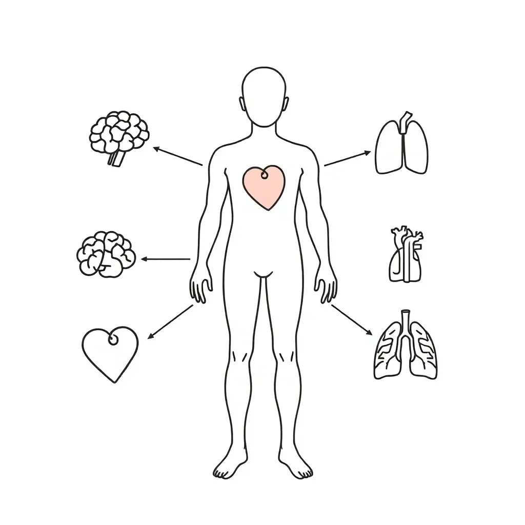 Colourful illustration of a child with body parts labelled