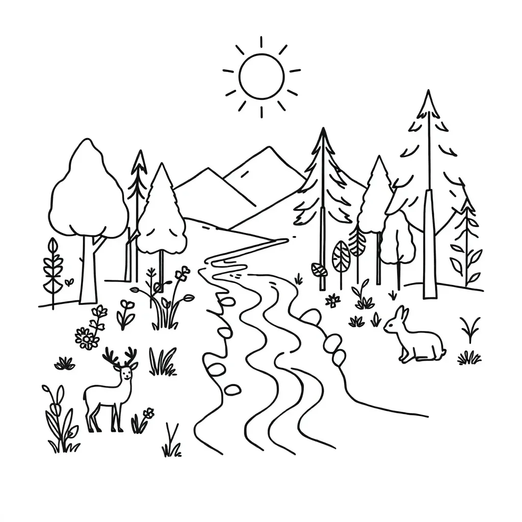 Ecosystem illustration showing organisms in their environment