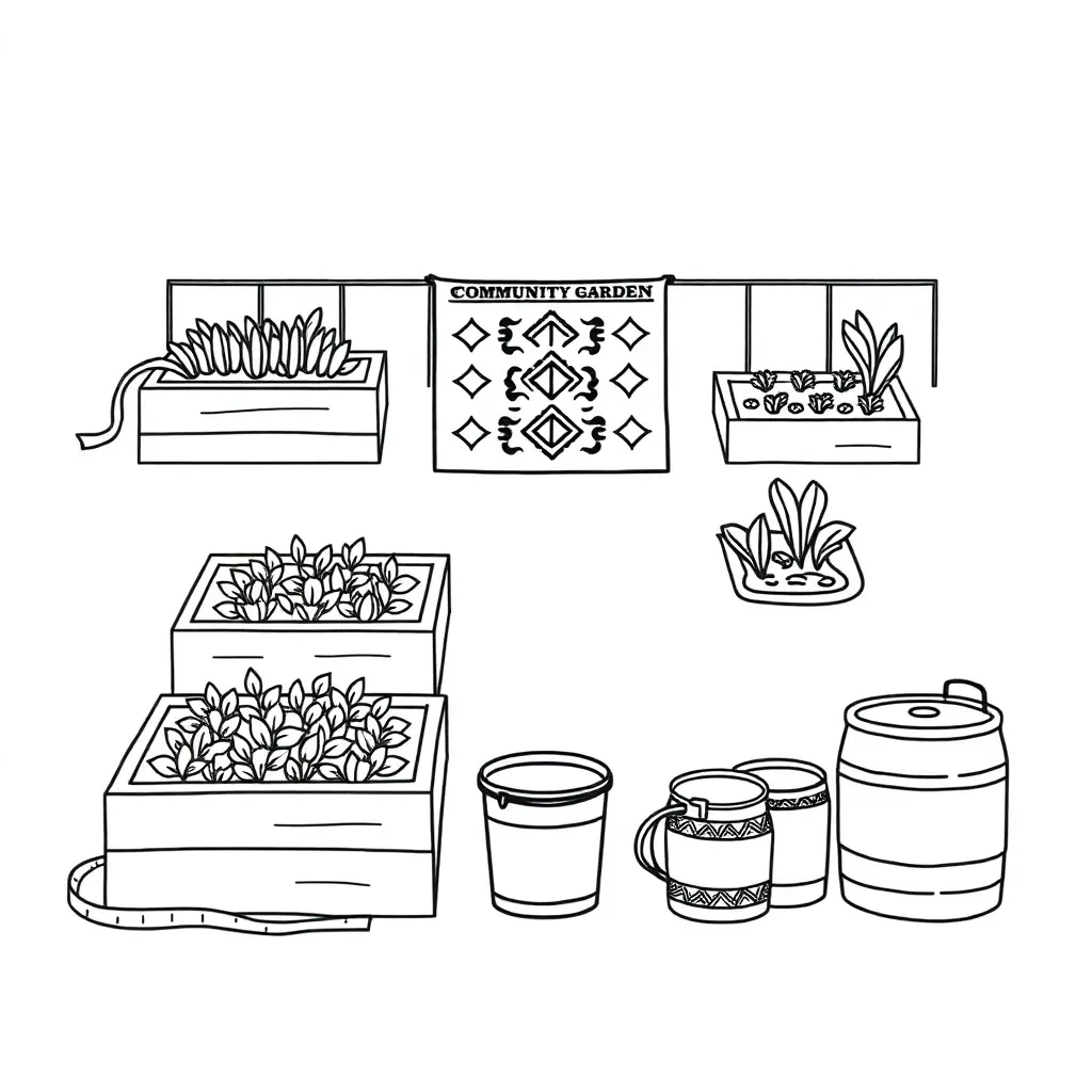 Pacific community garden and tapa cloth illustration