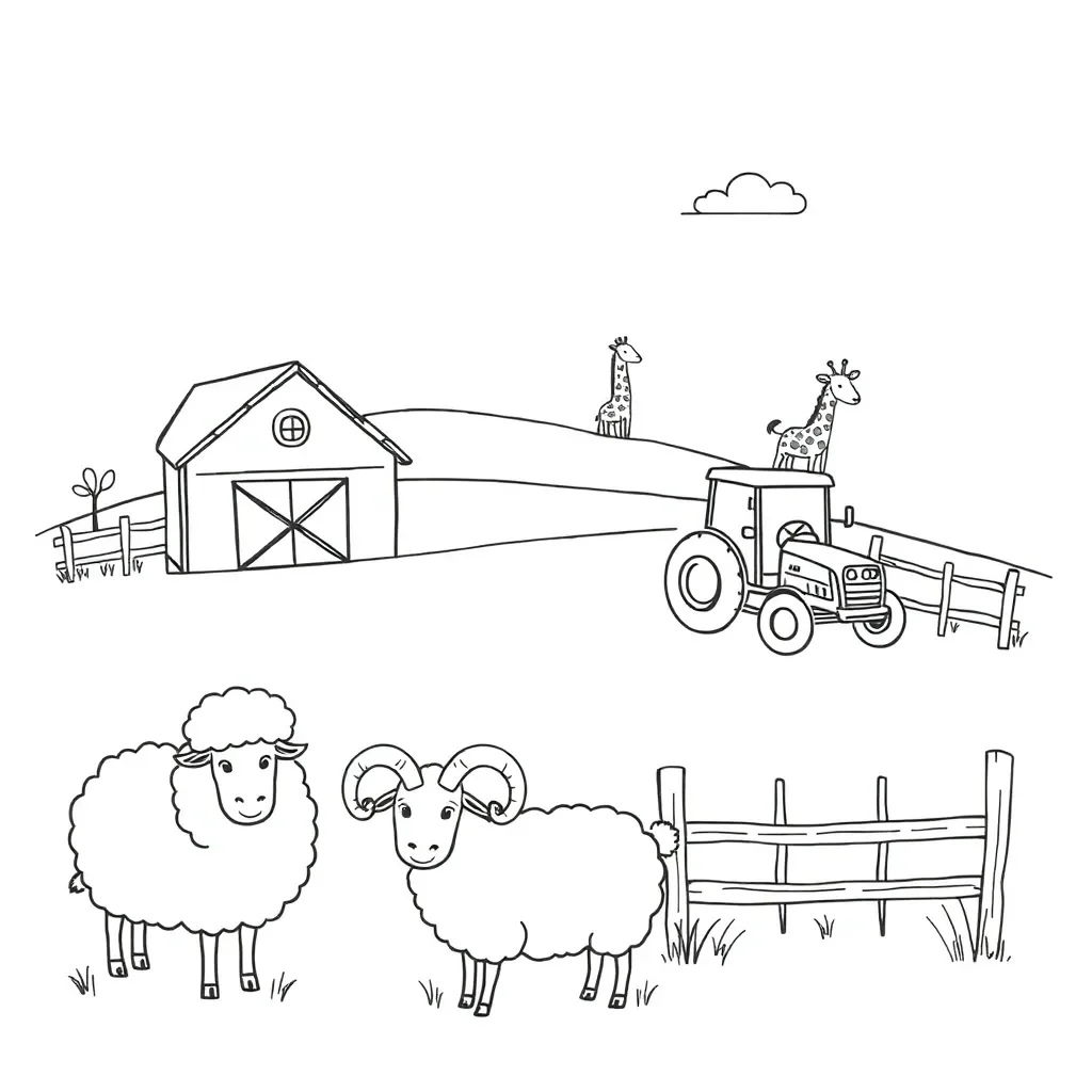 Friendly cartoon sheep on a New Zealand farm