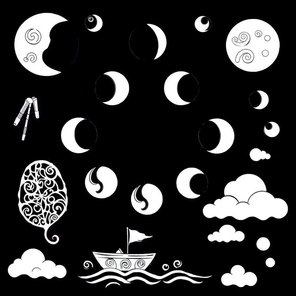 Moon phases and fishing illustration