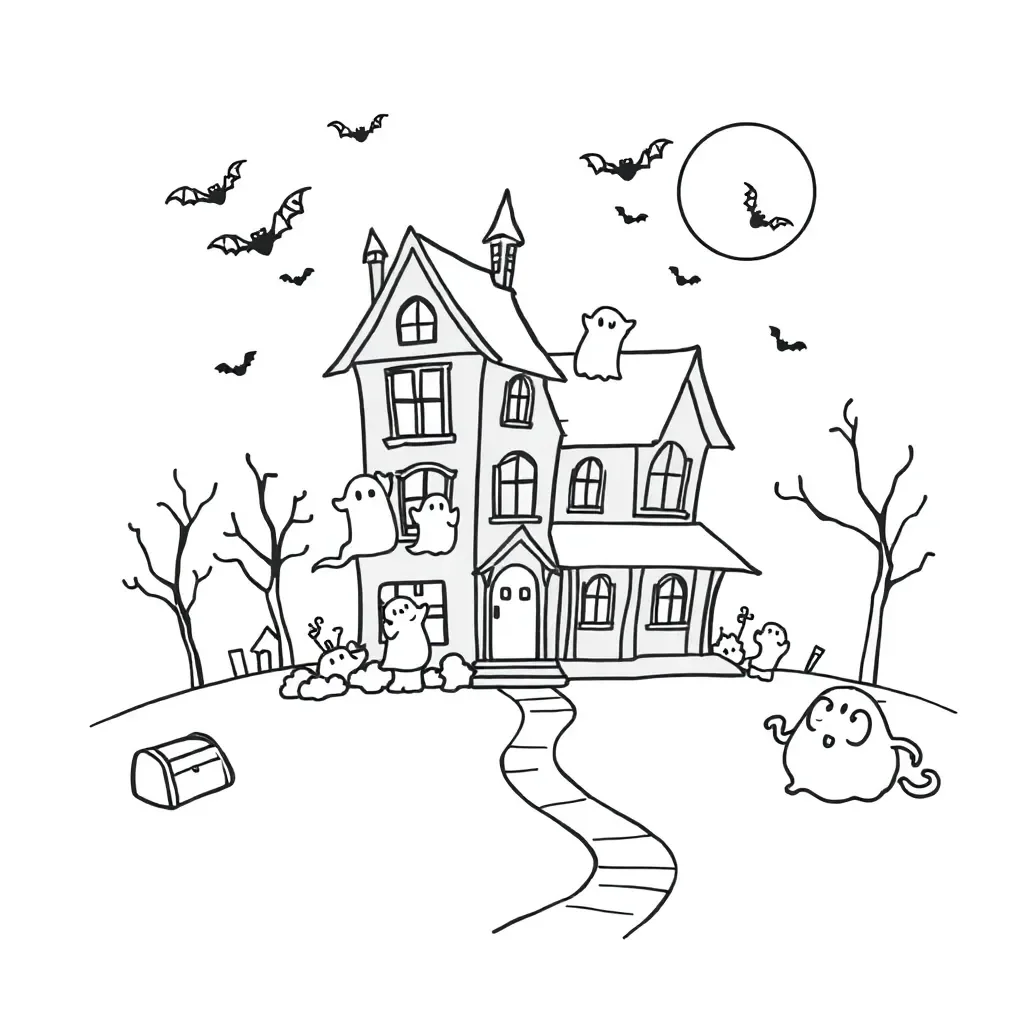 Spooky ghost town illustration