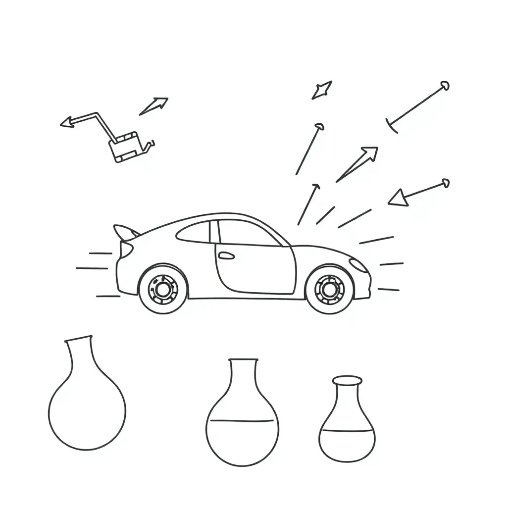 Toy cars colliding experiment illustration