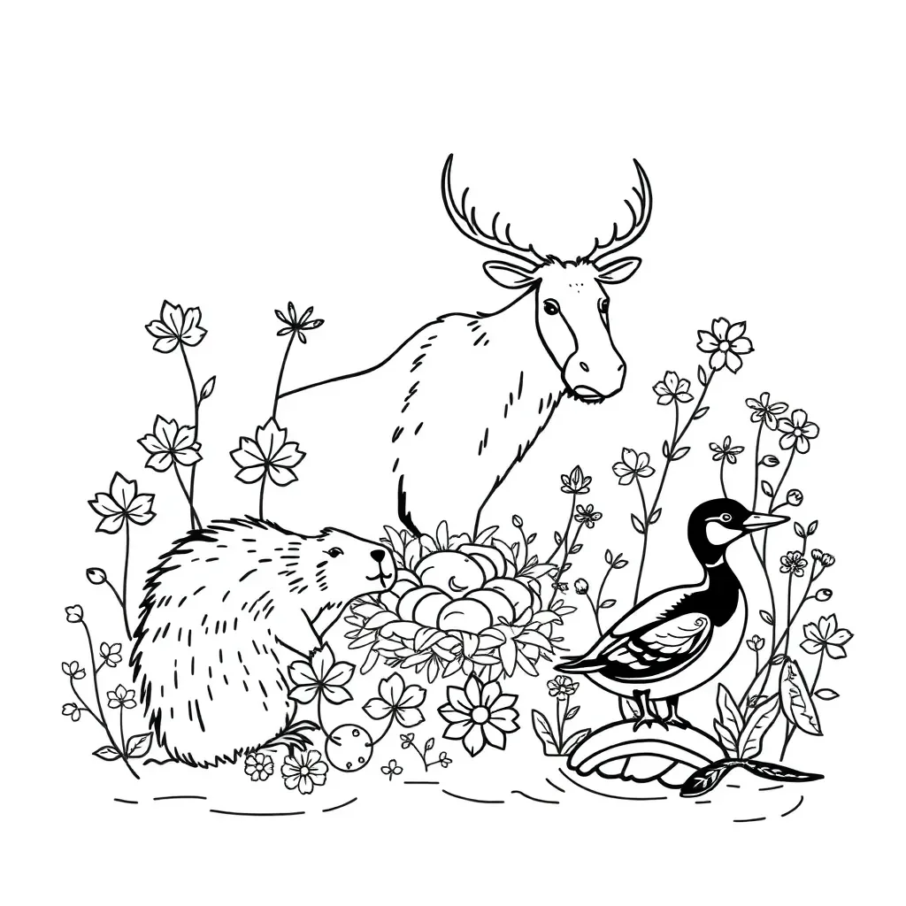 Illustration of plants, animals, and other living things