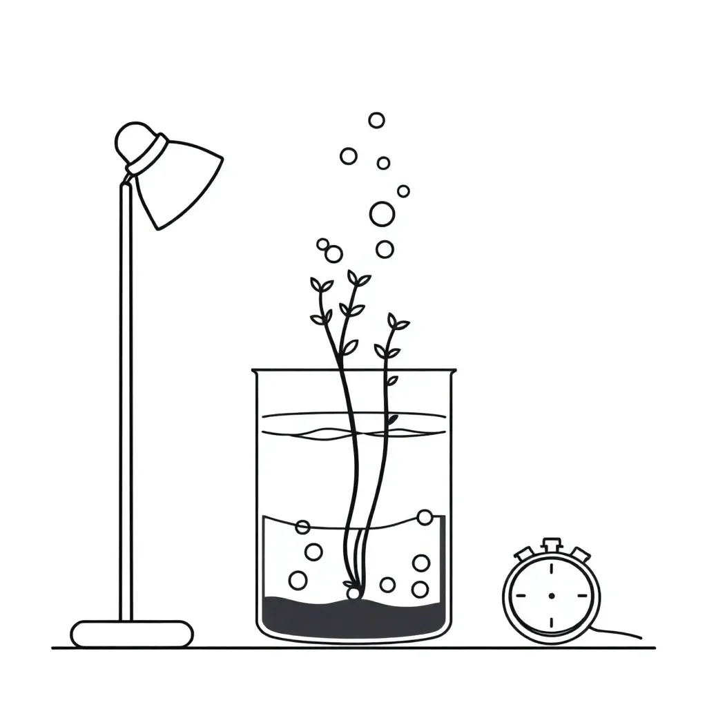 Elodea plant producing oxygen bubbles in water