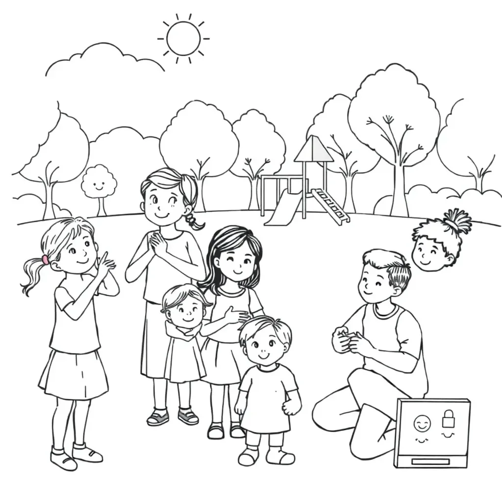Children staying safe together illustration