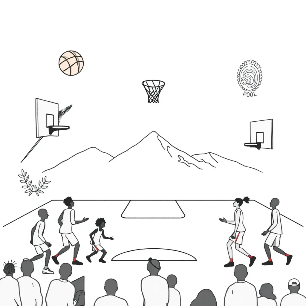 Basketball and diverse players illustration