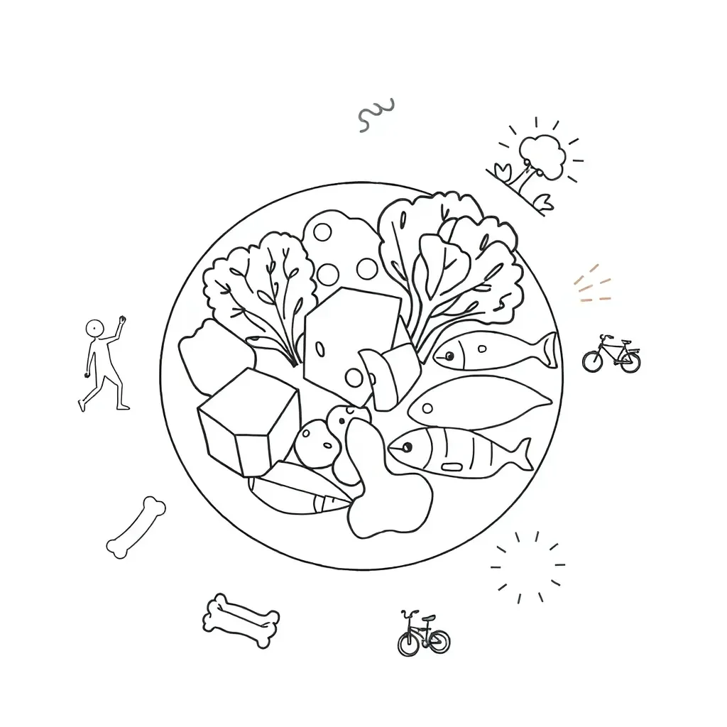 Illustration of healthy bones and nutrition