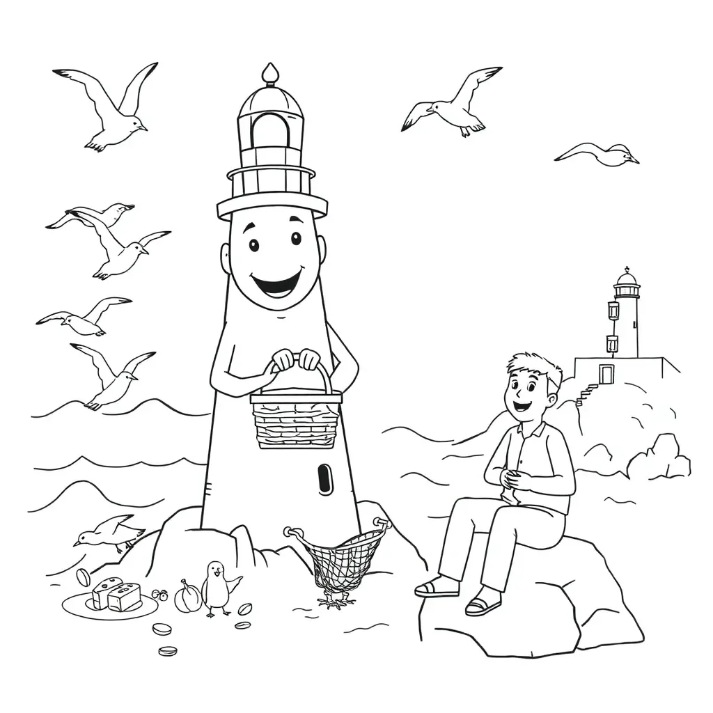 Lighthouse keeper with lunch basket