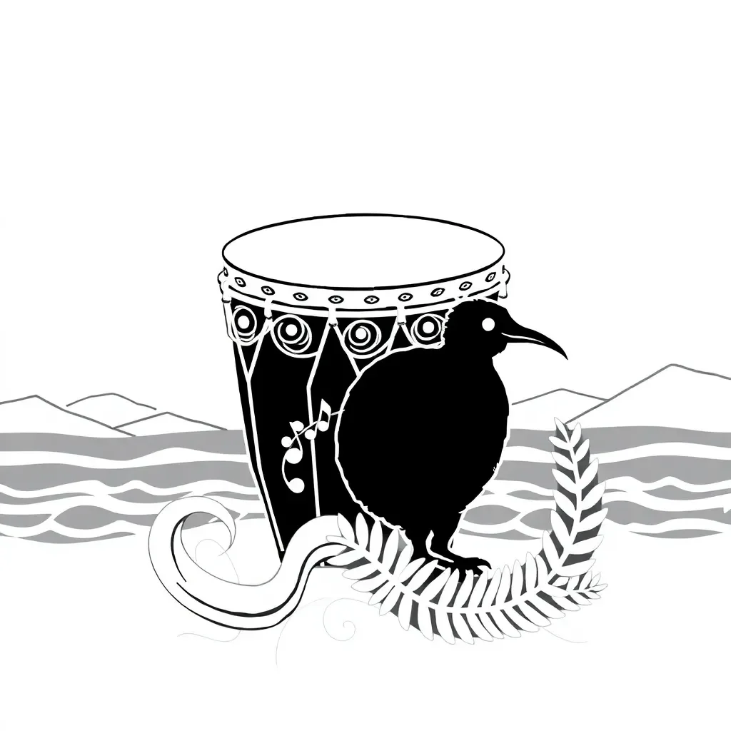 Diverse musical instruments including drums and percussion