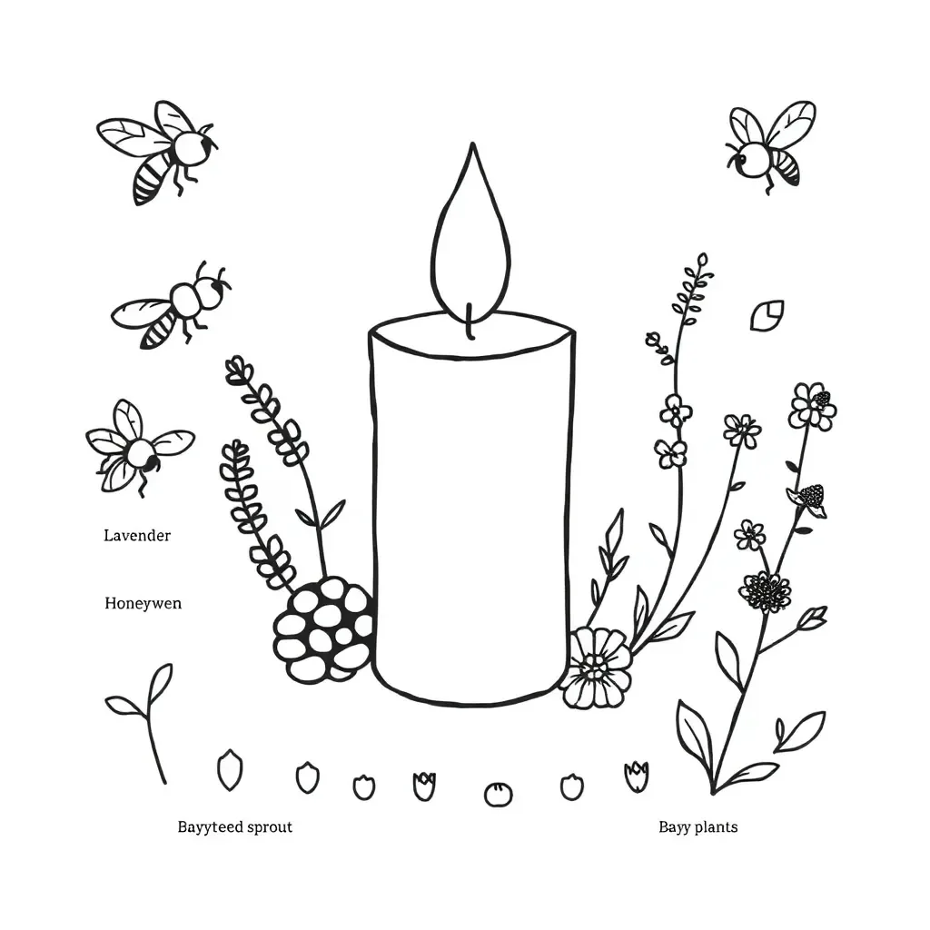Candle with botanical plants illustration