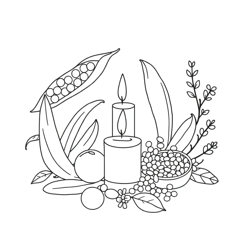 Legume plant illustration showing pods and seeds
