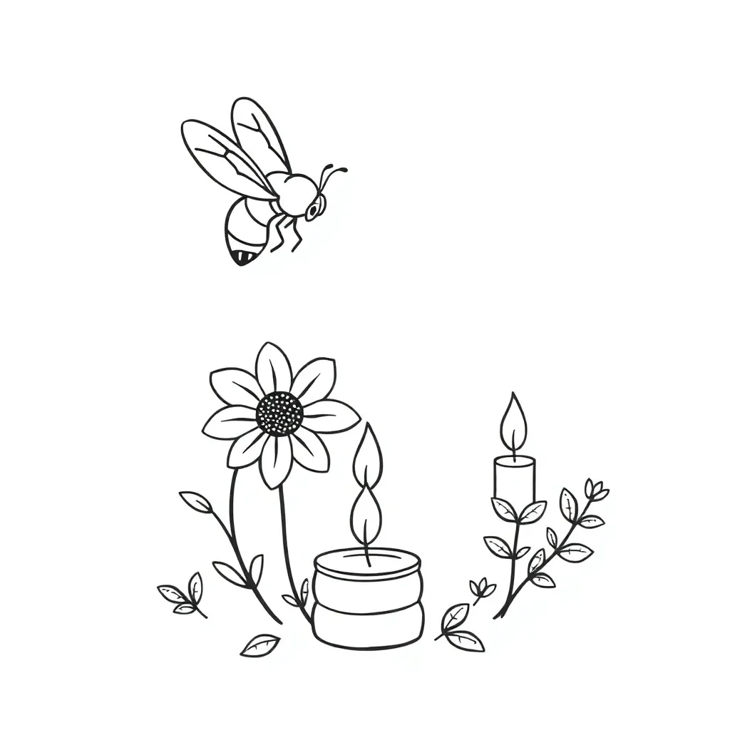 Bee pollinating a flower illustration