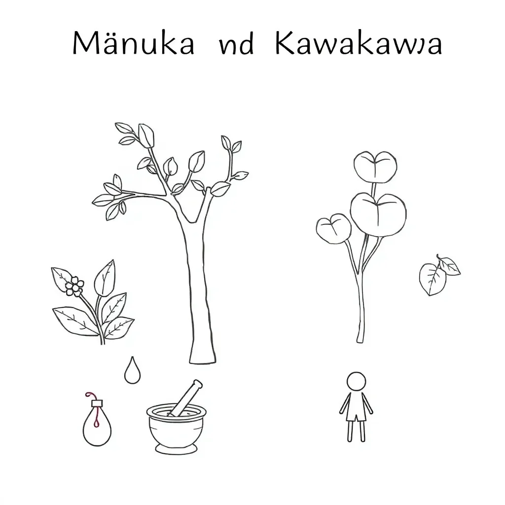 Kawakawa and Mānuka plants illustration