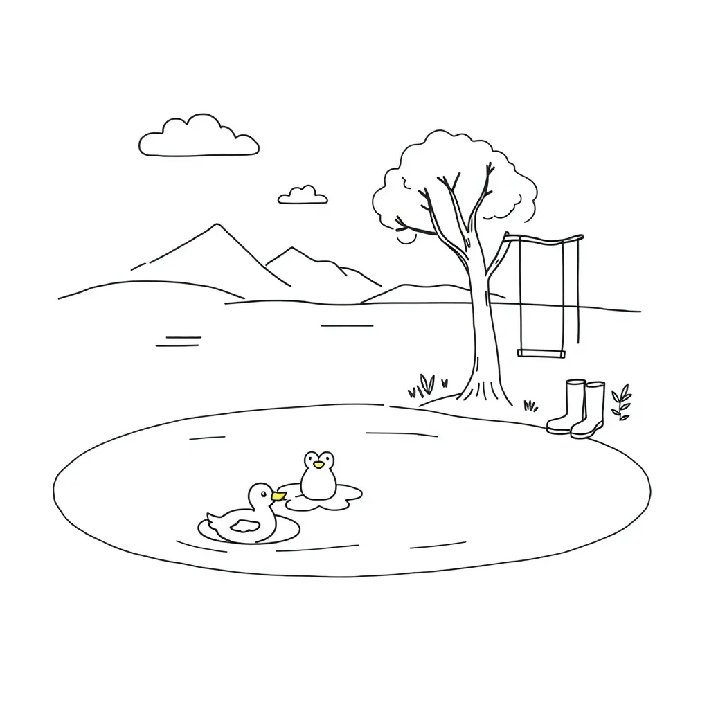 Illustration of a pond scene