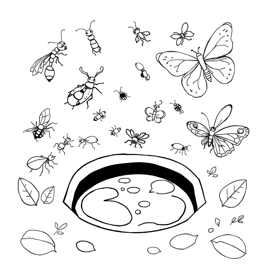 Cartoon bugs crawling near a drain