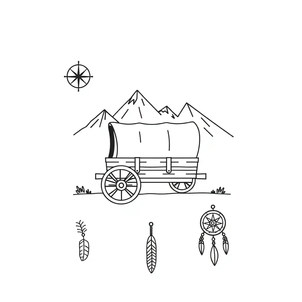 Covered wagon traveling west