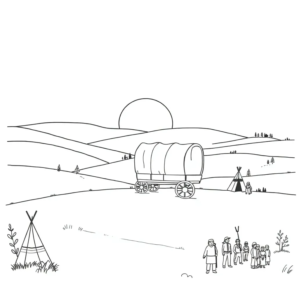 Westward expansion wagon train illustration
