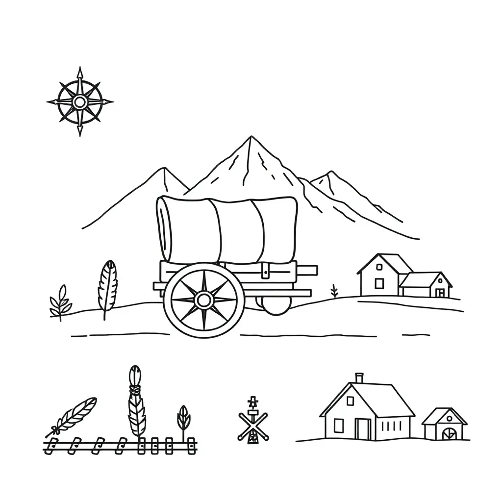 Covered wagon traveling west illustration