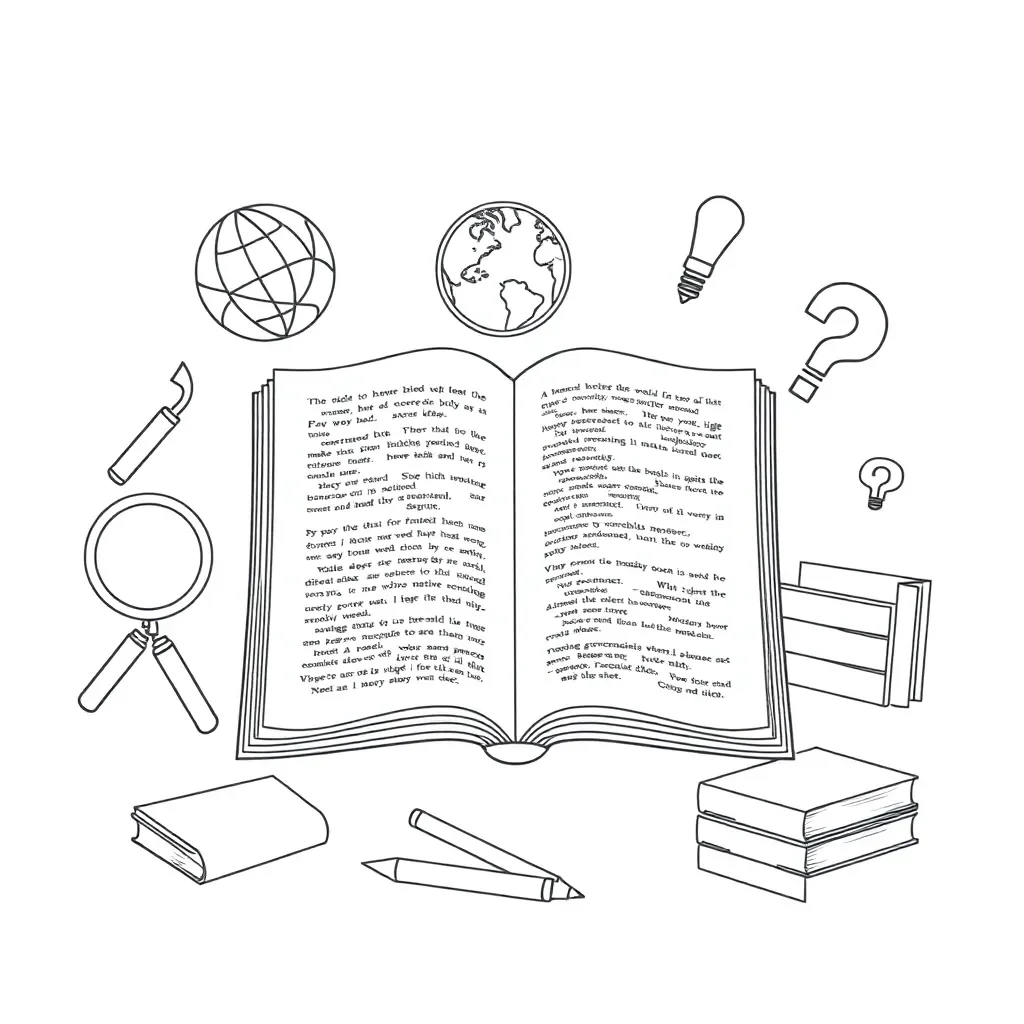 Detective with magnifying glass looking at dictionary