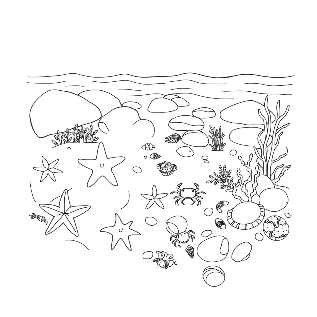 Rock pool with sea creatures