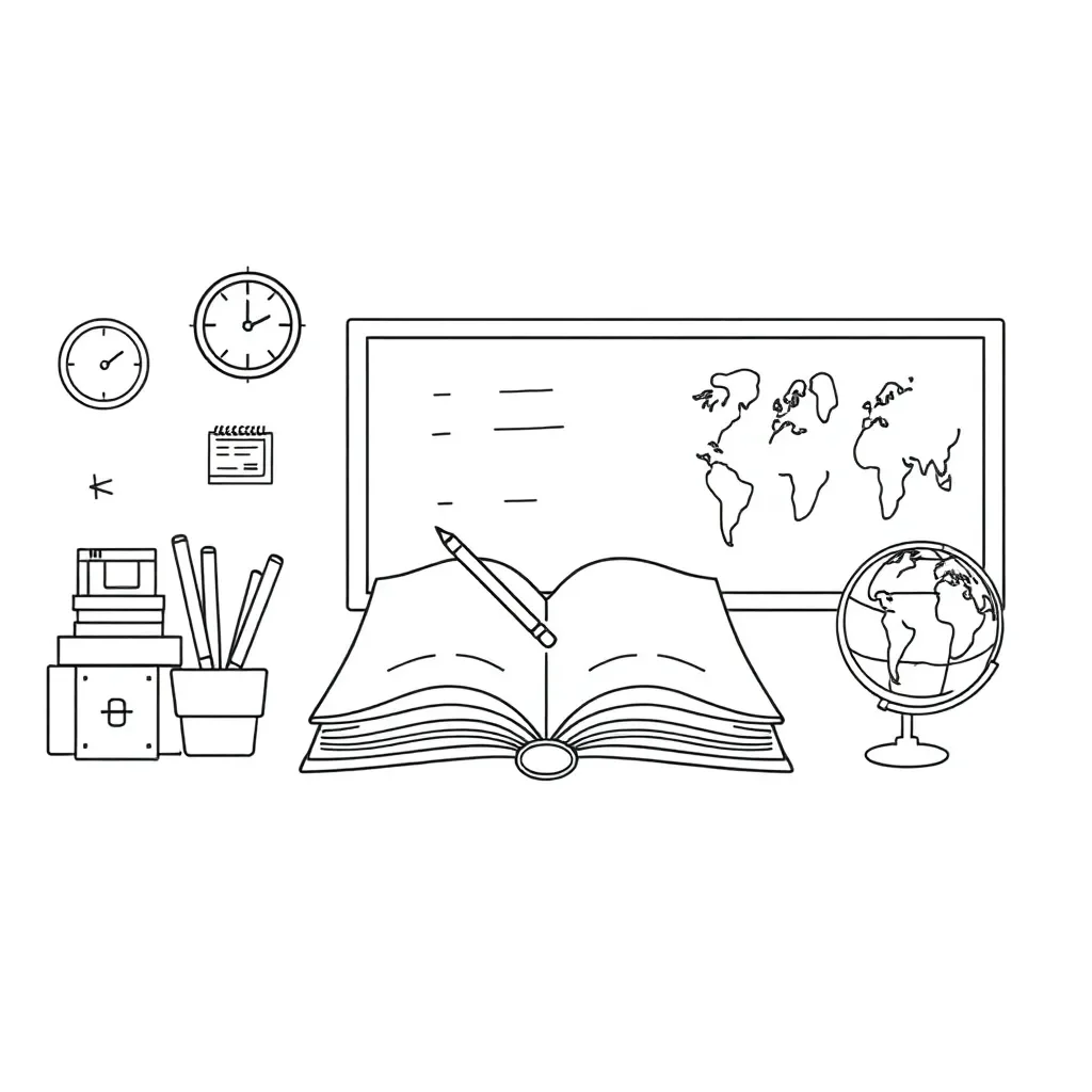 Student reading a book with math symbols