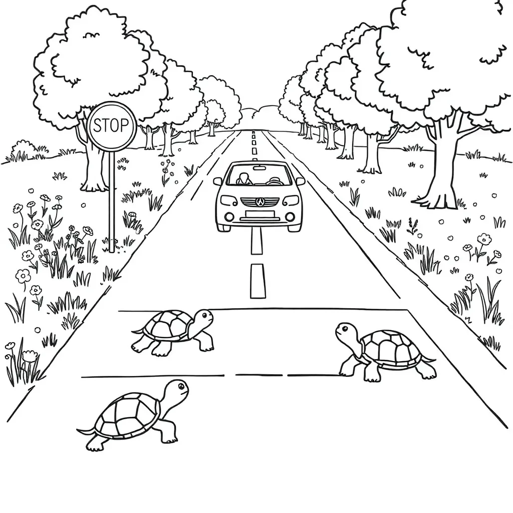 Turtle crossing road safely