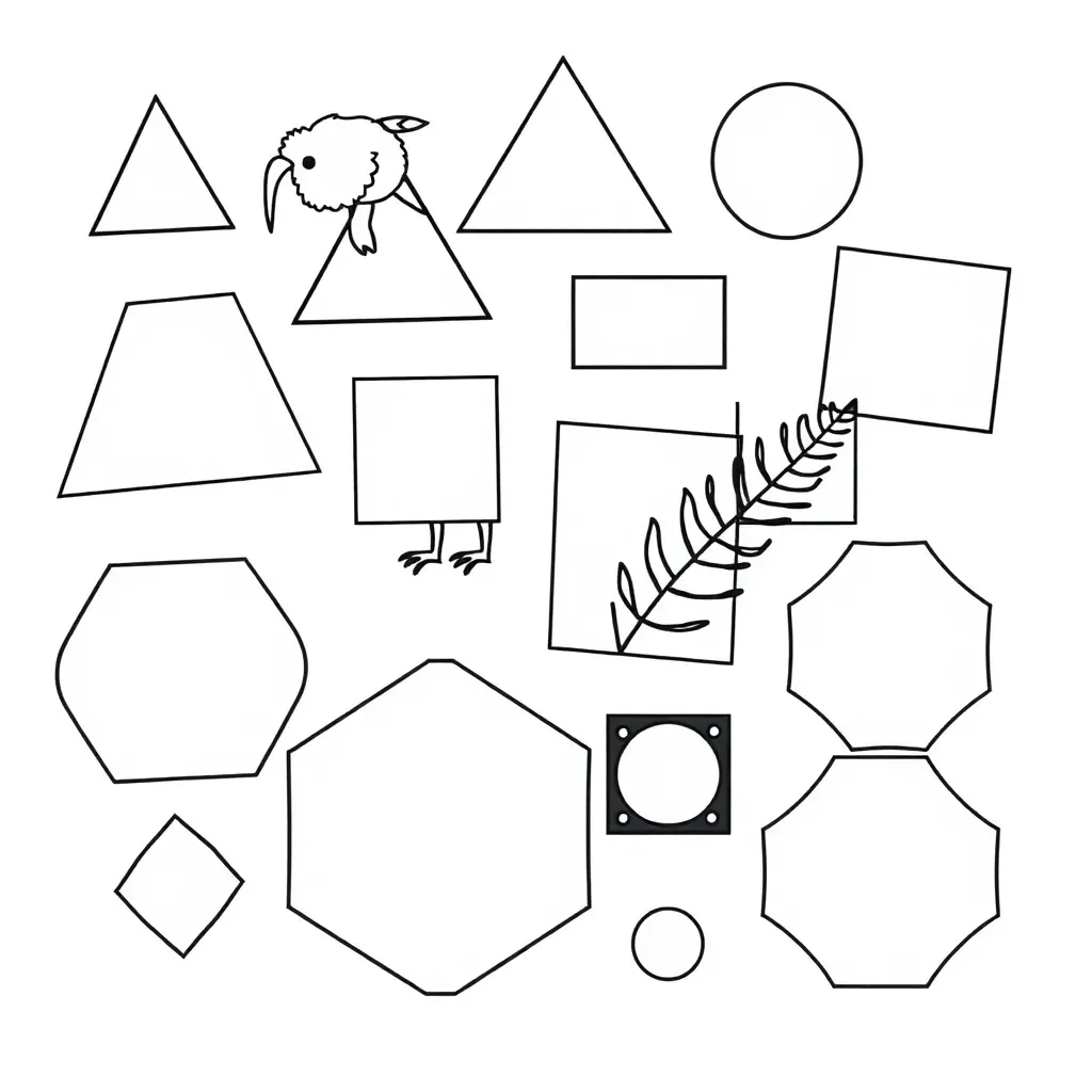 Various 2D shapes including triangles, squares, rectangles, pentagons and hexagons