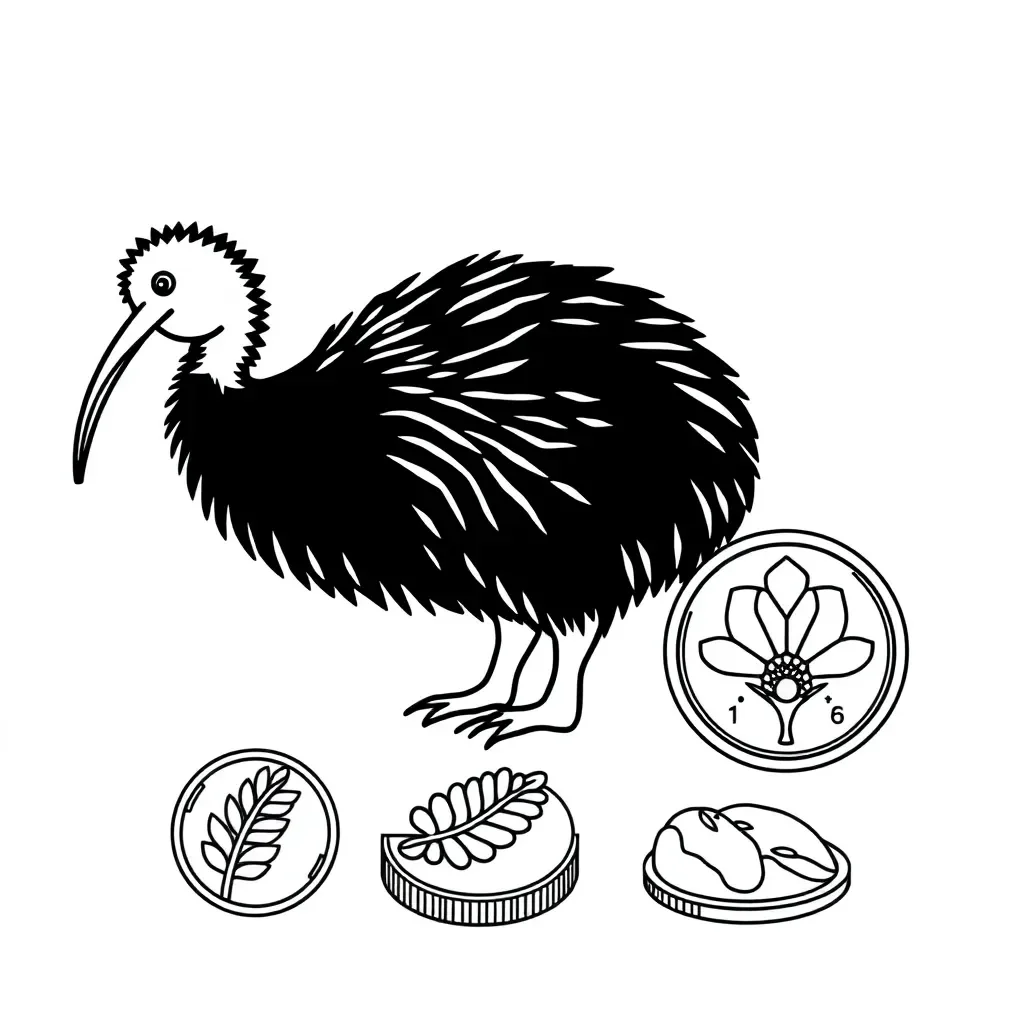 New Zealand coins and notes illustration